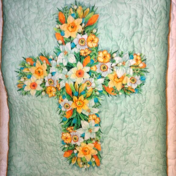 Christian Handmade Baby Quilt Floral Holy Cross Jesus Religious Ten Commandments - Picture 4 of 14